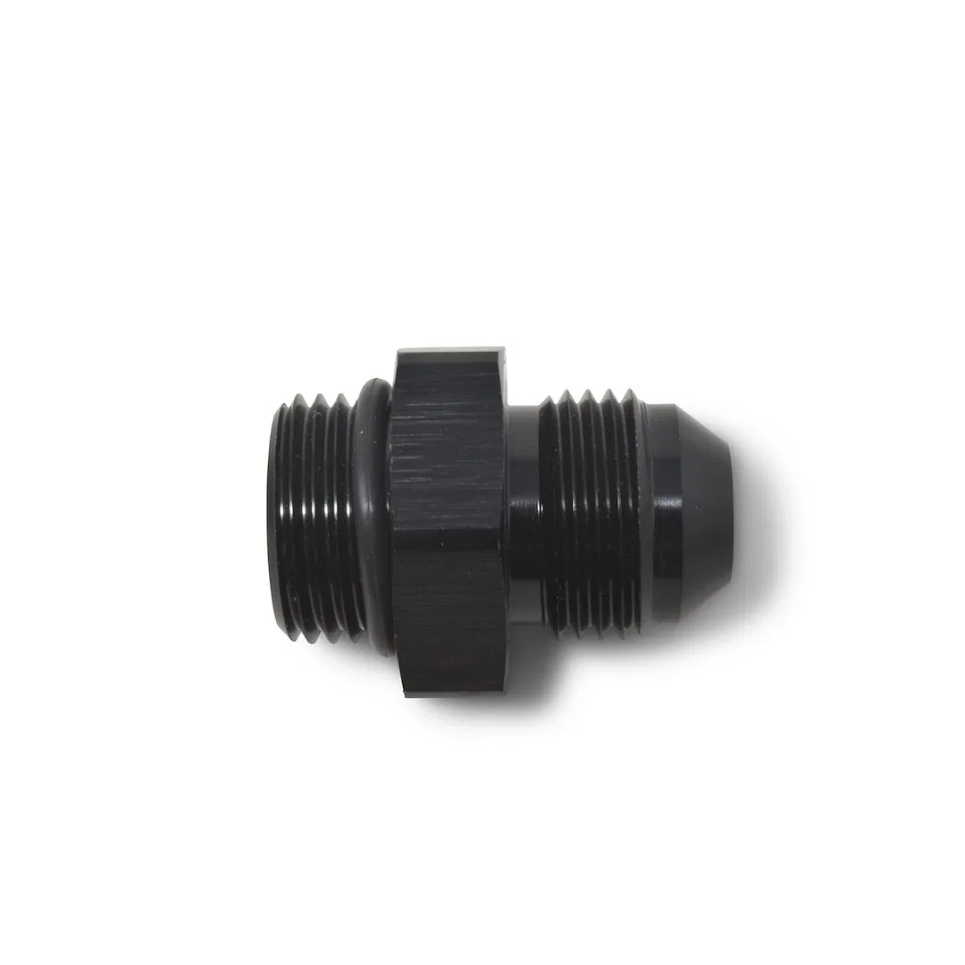 670930 – RUSSELL/EDEL Adapter Fitting, 8AN To 6AN Radius Port Anodized Black Aluminum Single